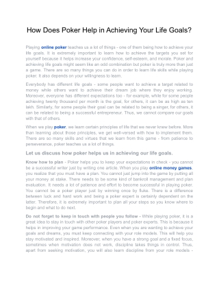 How Does Poker Help in Achieving Your Life Goals