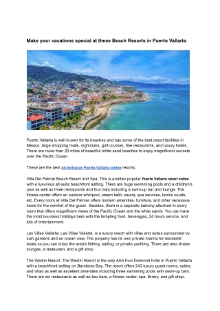 Make your vacations special at these Beach Resorts in Puerto Vallarta
