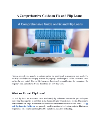 A Comprehensive Guide on Fix and Flip Loans