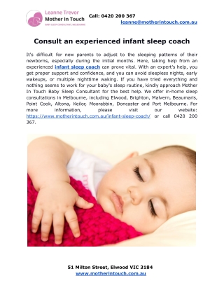 Consult an experienced infant sleep coach