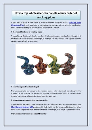 How a top wholesaler can handle a bulk order of smoking pipes