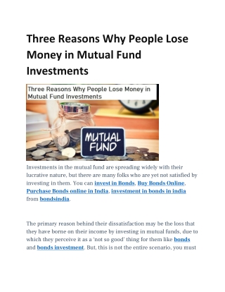 Three Reasons Why People Lose Money in Mutual Fund Investments