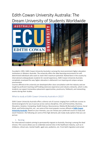 Edith Cowan University Australia: The Dream University of Students Worldwide