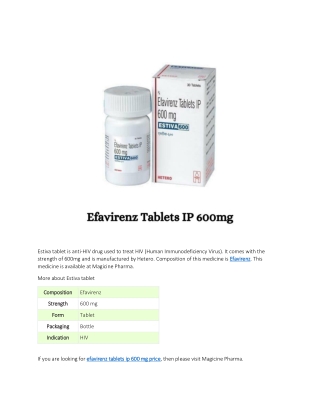 Efavirenz Tablets IP 600mg