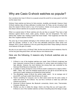 Why are Casio G-shock watches so popular?