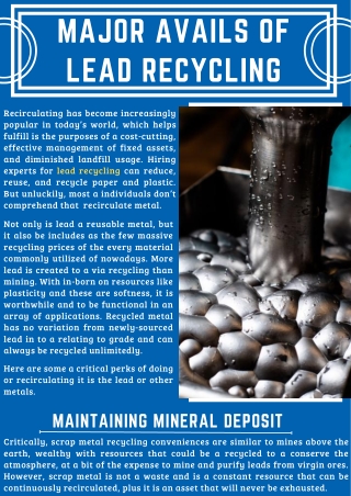 Major Avails of Lead Recycling