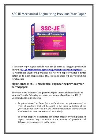 SSC JE Mechanical Engineering Previous Year Paper