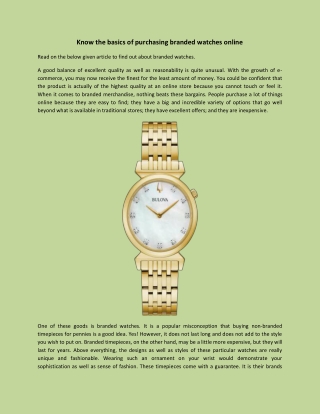 Know the basics of purchasing branded watches online