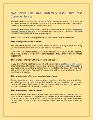 Five Things That Your Customers Want From Your Customer Service