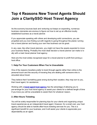Top 4 Reasons New Travel Agents Should Join a ClaritySSO Host Travel Agency