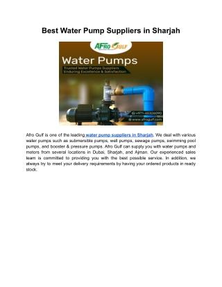 Best Water Pump Suppliers in Sharjah