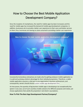 How to Choose the Best Mobile Application Development Company