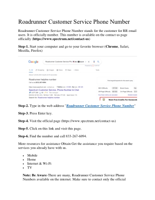 Roadrunner Customer Service Phone Number