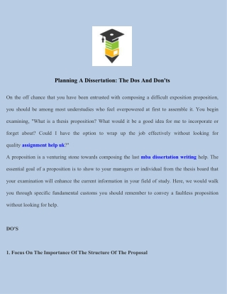 Planning A Dissertation The Dos And Don'ts
