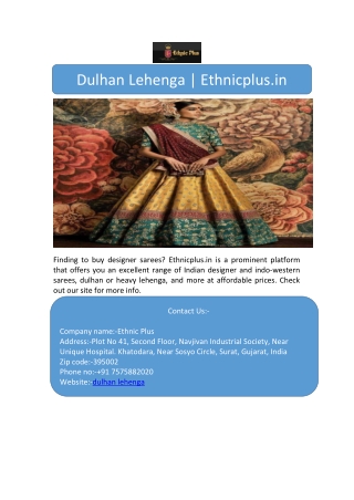 Dulhan Lehenga | Ethnicplus.in