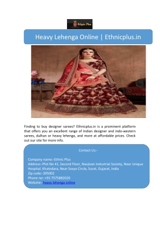 Heavy Lehenga Online | Ethnicplus.in