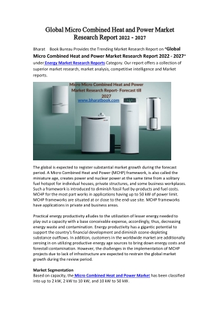 Global Micro Combined Heat and Power Market Research Report 2022 - 2027