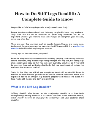 How to Do Stiff Legs Deadlift: A Complete Guide to Know