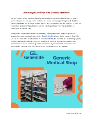 Advantages And Benefits Generic Medicine