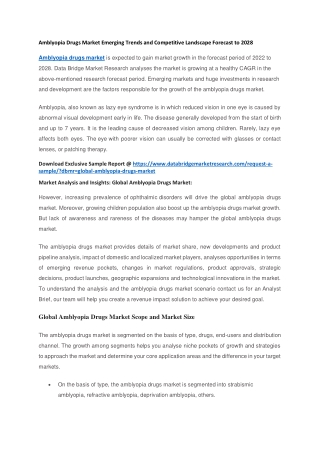 Amblyopia Drugs Market Emerging Trends and Competitive Landscape Forecast to 2028