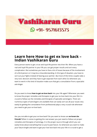 Learn here How to get ex love back – Indian Vashikaran Guru