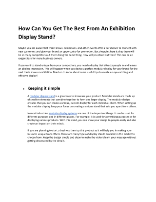 How Can You Get The Best From An Exhibition Display Stand?