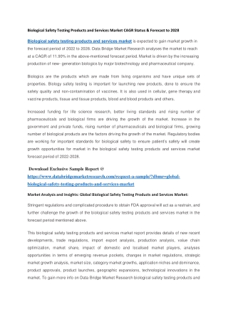 Biological Safety Testing Products and Services Market CAGR Status & Forecast to 2028