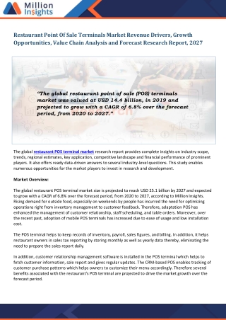 Restaurant Point Of Sale Terminals Market