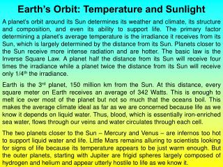 Earth’s Orbit: Temperature and Sunlight