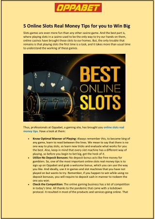 5 Online Slots Real Money Tips for you to Win Big