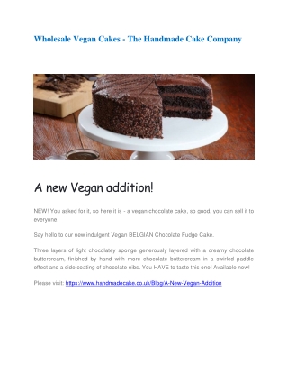 Wholesale Vegan Cakes - The Handmade Cake Company