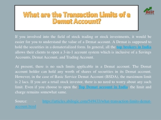 What are the Transaction Limits of a Demat Account