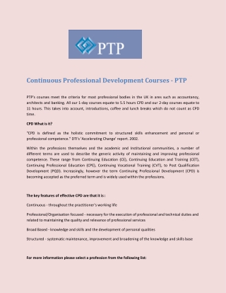 Continuous Professional Development Courses - PTP