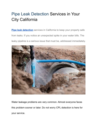 Water Pipe Leak Detection Services - CPL