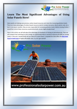 Best Solar Panel Installation Company in Gold Coast