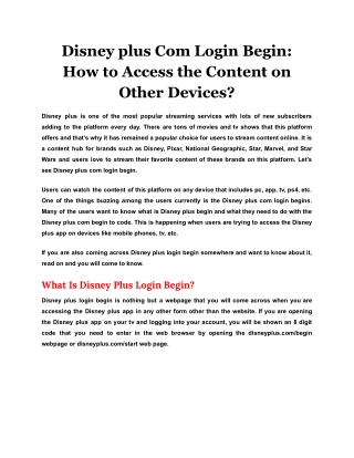 Disney plus Com Login Begin_ How to Access the Content on Other Devices_