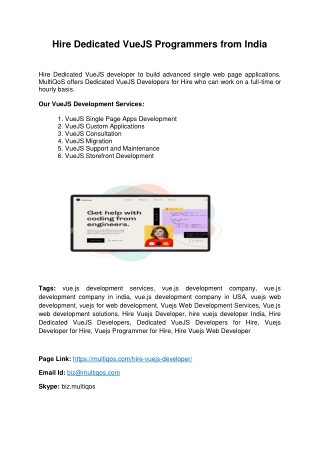 Are You Looking To Hire Dedicated VueJS Programmers From India