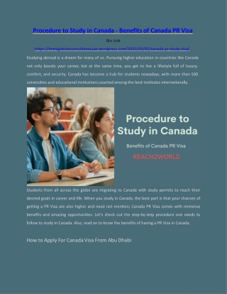 Procedure to Study in Canada - Benefits of Canada PR Visa