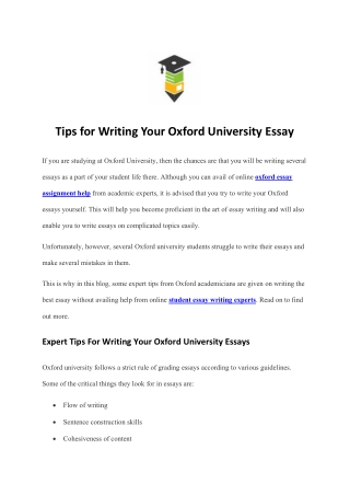 Tips for Writing Your Oxford University Essay