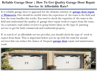 Reliable Garage Door | How To Get Quality Garage Door Repair Service At Affordab