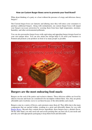 How can Custom Burger Boxes serve to promote your food Brand
