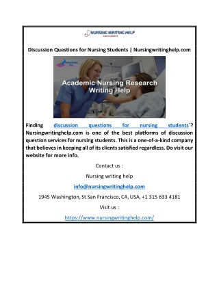 Discussion Questions for Nursing Students | Nursingwritinghelp.com