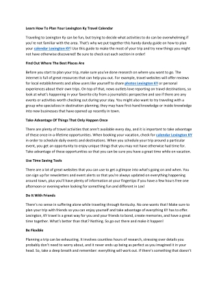 Learn How To Plan Your Lexington Ky Travel Calendar