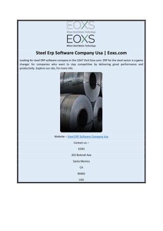 Steel Erp Software Company Usa | Eoxs.com