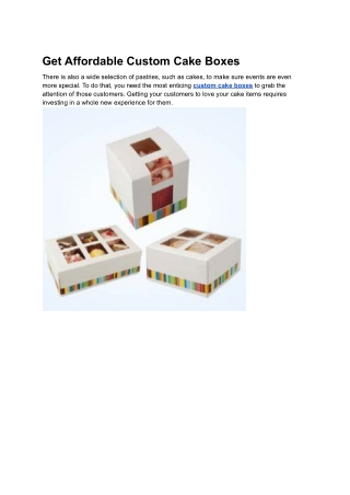 Get Affordable Custom Cake Boxes