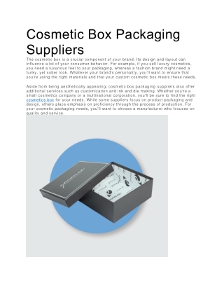 Cosmetic Box Packaging Suppliers