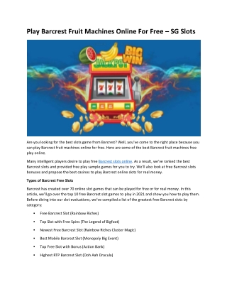 Play Barcrest Fruit Machines Online