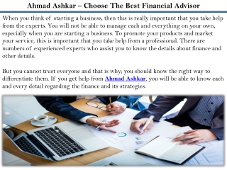 Ahmad Ashkar – Choose The Best Financial Advisor