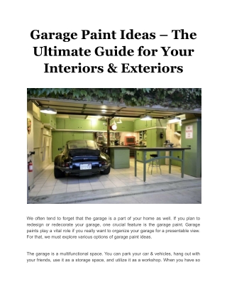 Garage Paint Ideas – The Ultimate Guide for Your Interiors & Exteriors