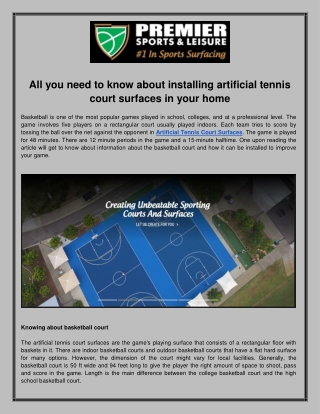 Artificial Tennis Court Surfaces - Premier Sports And Leisure